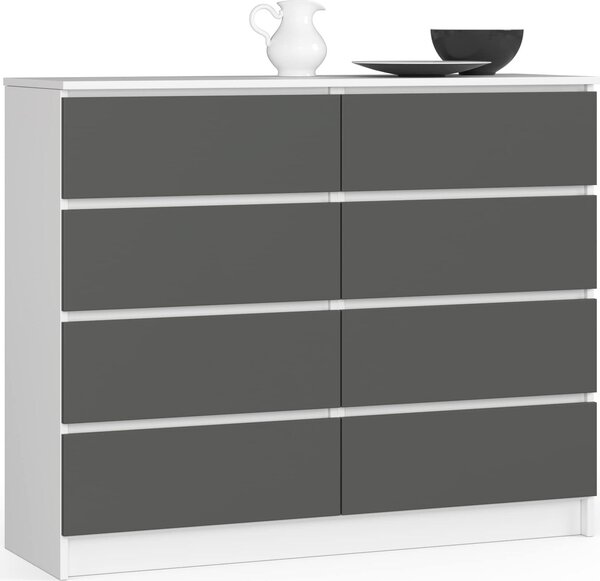 BDW, komoda s 8 zásuvkami, 120x99x40 cm, spousta úložného prostoru, bílá - šedá