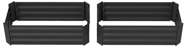 Outsunny Sada 2 Vysokých Zahradních Truhlíků 100L x 50W x 30H cm - Vlnitý Ocelový Černý | Aosom