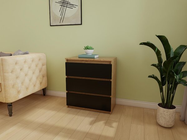 Komoda - 3 zásuvky - 70 cm - Dub Craft Gold - Černá - Moderní příborník - Vysoká kvalita