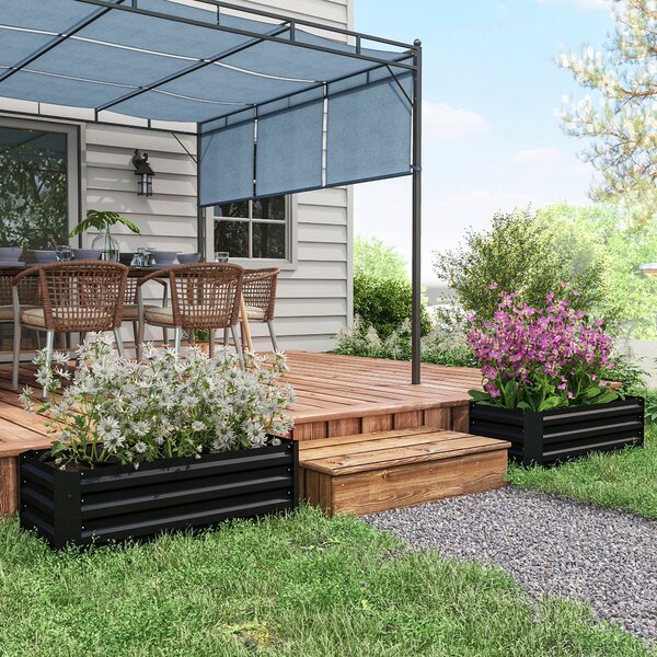 Outsunny Sada 2 Vysokých Zahradních Truhlíků 100L x 50W x 30H cm - Vlnitý Ocelový Černý | Aosom