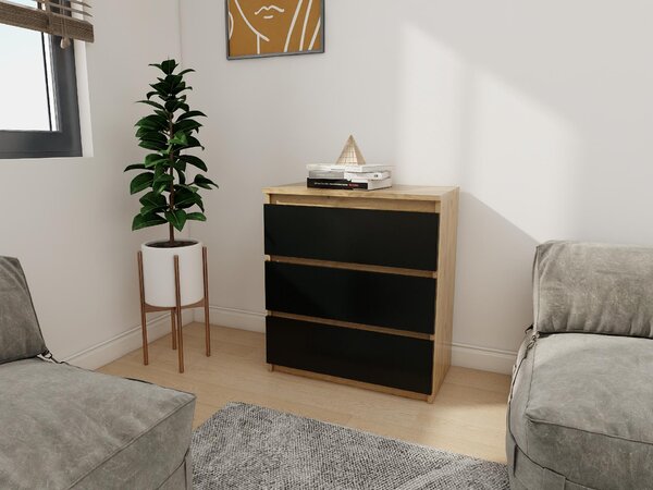 Komoda - 3 zásuvky - 70 cm - Dub Craft Gold - Černá - Moderní příborník - Vysoká kvalita