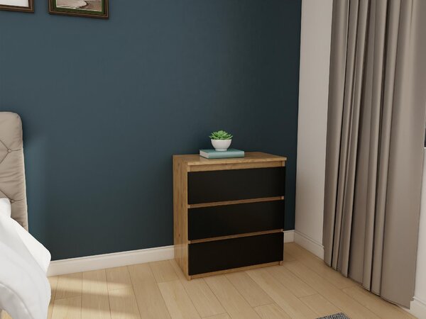Komoda - 3 zásuvky - 70 cm - Dub Craft Gold - Černá - Moderní příborník - Vysoká kvalita