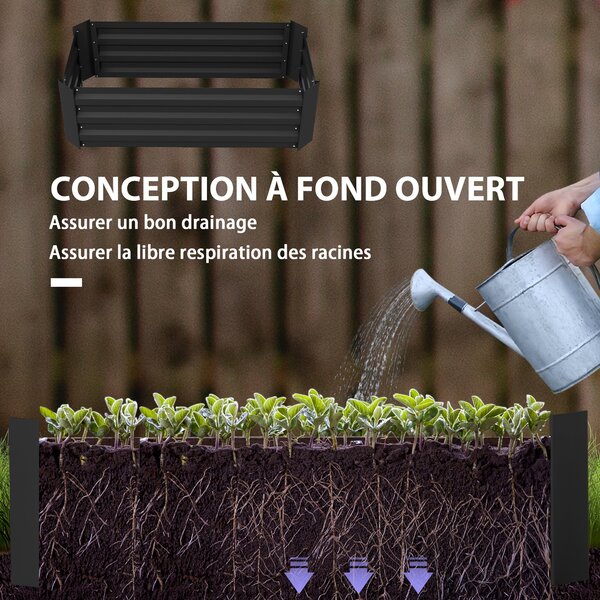 Outsunny Sada 2 Vysokých Zahradních Truhlíků 100L x 50W x 30H cm - Vlnitý Ocelový Černý | Aosom