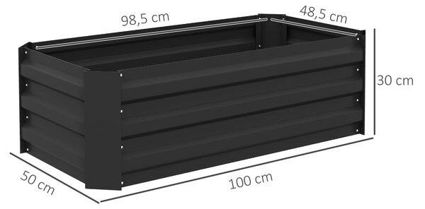 Outsunny Sada 2 Vysokých Zahradních Truhlíků 100L x 50W x 30H cm - Vlnitý Ocelový Černý | Aosom