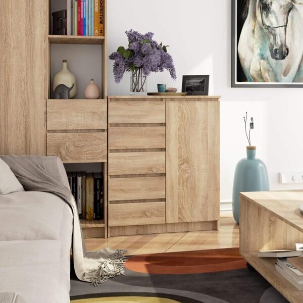 BDW - Komoda 5 zásuvek, obývací pokoj, předsíň 80x97x35, dub Sonoma