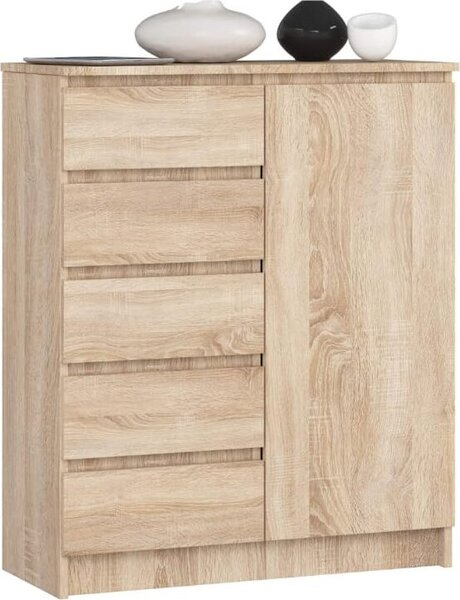 BDW - Komoda 5 zásuvek, obývací pokoj, předsíň 80x97x35, dub Sonoma
