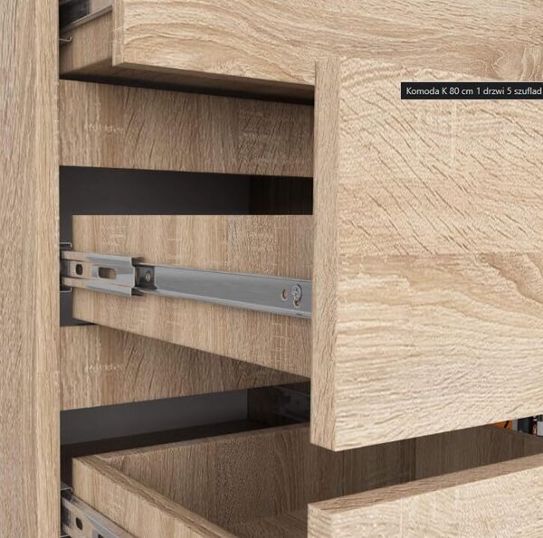 BDW - Komoda 5 zásuvek, obývací pokoj, předsíň 80x97x35, dub Sonoma