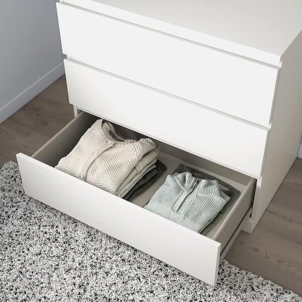 VBChome Komoda se 3 zásuvkami Bílá matná 80 x 39 x 81 cm Bezúchytková zásuvková komoda Dřevěná víceúčelová skříň Víceúčelová skříň do předsíně Ložnice Obývací pokoj Dětský pokoj Snadná montáž
