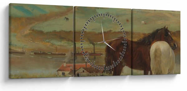 Obraz - Edgar Degas, Horses in a Meadow, reprodukce (s hodinami) (90x30 cm)