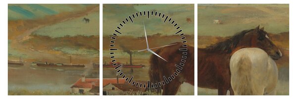 Obraz - Edgar Degas, Horses in a Meadow, reprodukce (s hodinami) (90x30 cm)