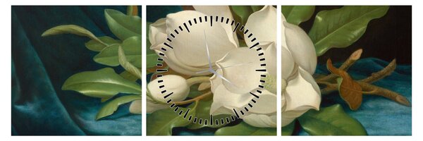 Obraz - Martin Johnson Heade, Giant Magnolias on a Blue Velvet Cloth, reprodukce (s hodinami) (90x30 cm)