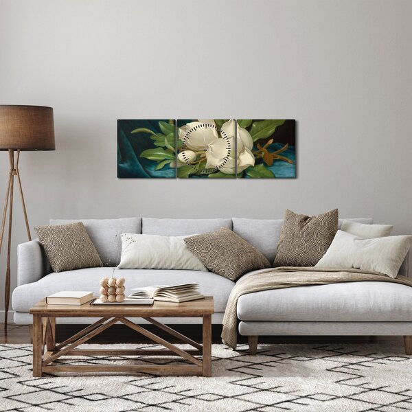 Obraz - Martin Johnson Heade, Giant Magnolias on a Blue Velvet Cloth, reprodukce (s hodinami) (90x30 cm)