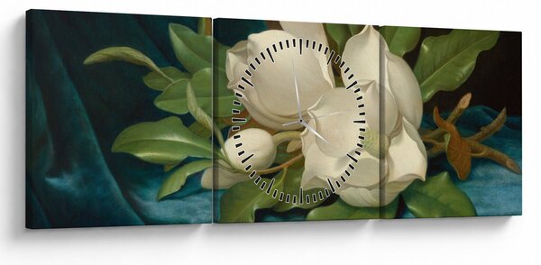 Obraz - Martin Johnson Heade, Giant Magnolias on a Blue Velvet Cloth, reprodukce (s hodinami) (90x30 cm)