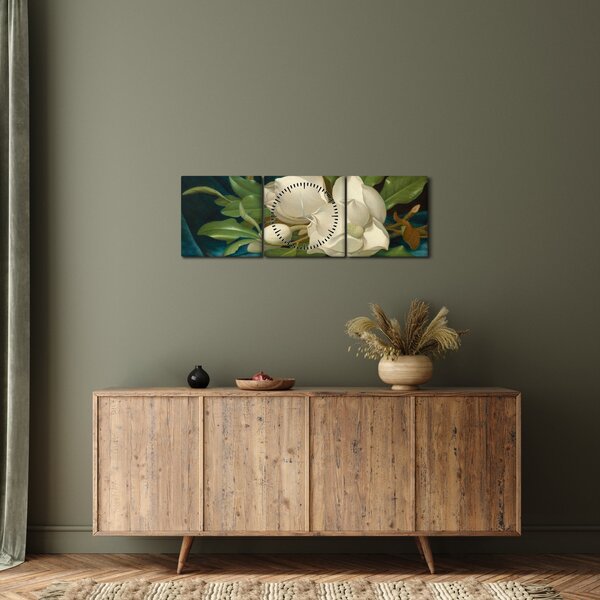 Obraz - Martin Johnson Heade, Giant Magnolias on a Blue Velvet Cloth, reprodukce (s hodinami) (90x30 cm)