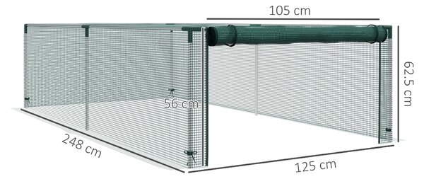 Zelený skleník Outsunny na rajčata s rolovacími dveřmi, HDPE, rozměry 125D x 248Š x 62,5V cm | Aosom