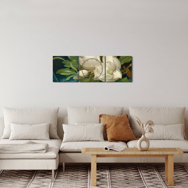 Obraz - Martin Johnson Heade, Giant Magnolias on a Blue Velvet Cloth, reprodukce (s hodinami) (90x30 cm)