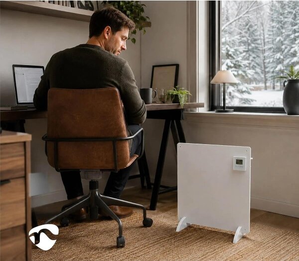 Nedis HTIP425WT - Infračervený topný panel s LCD displejem 425W/230V IP44 bílá