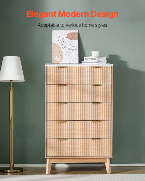 Komoda VEVOR, dřevěná komoda s kolejničkami a ochranou proti překlopení, moderní minimalistická vintage komoda do obývacího pokoje ložnice předsíně (světlé dřevo)