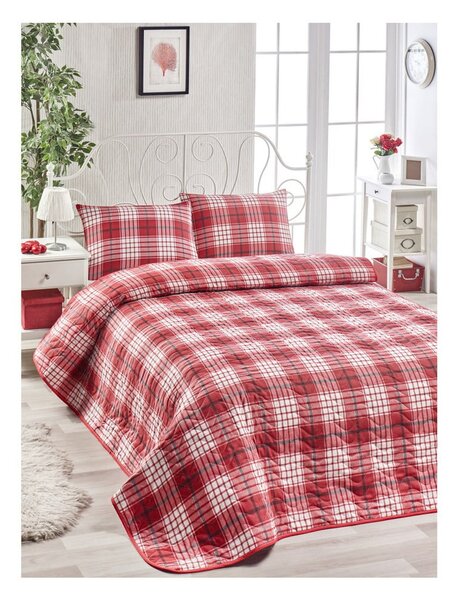 Set bavlněného červeného přehozu přes postel a 2 povlaků na polštáře Harro Mento, 200 x 220 cm