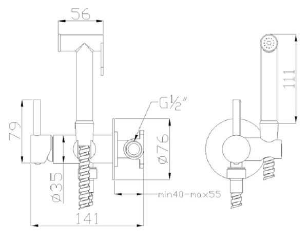 Invena baterie s bidetovou sprchou pod omítku černá BP-00-B04