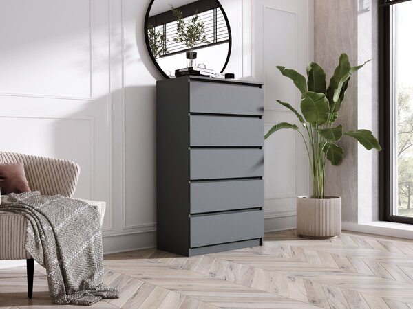 Komoda s 5 zásuvkami, antracit, A: 70 x 125 x 39 cm