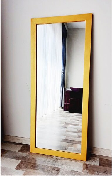 Zlaté obdélníkové nástěnné zrcadlo DFN Wood, 160x70