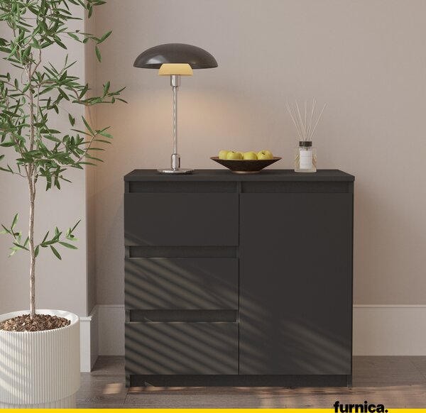 FURNICA - MIKEL - Komoda se 3 zásuvkami a 1 dvířky - antracitově šedá V75cm Š80cm H35cm
