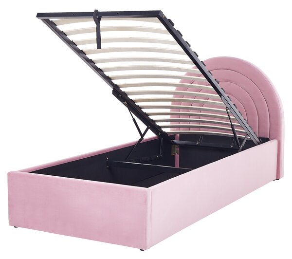 Sametová postel s úložným prostorem 90 x 200 cm růžová ANET