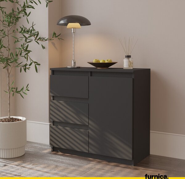 FURNICA - MIKEL - Komoda se 3 zásuvkami a 1 dvířky - antracitově šedá V75cm Š80cm H35cm