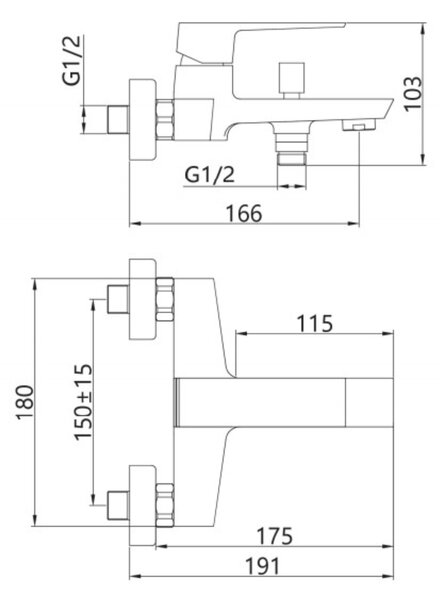 Invena Paros vanová baterie na stěnu černá BW-09-004