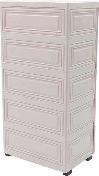 Komoda se 6 zásuvkami Plastová s kolečky 50x35x102cm Příborník Příborník Úložný policový regál Volně stojící organizér (růžový)