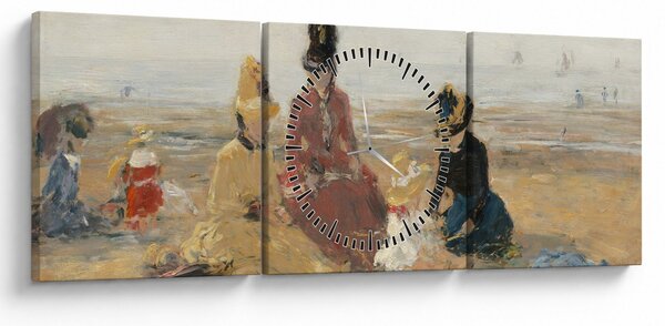 Obraz - Eugène Boudin, On the Beach, Trouville, reprodukce (s hodinami) (90x30 cm)