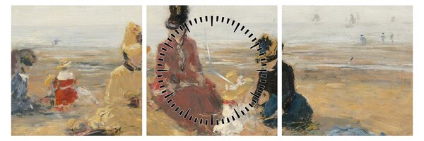 Obraz - Eugène Boudin, On the Beach, Trouville, reprodukce (s hodinami) (90x30 cm)