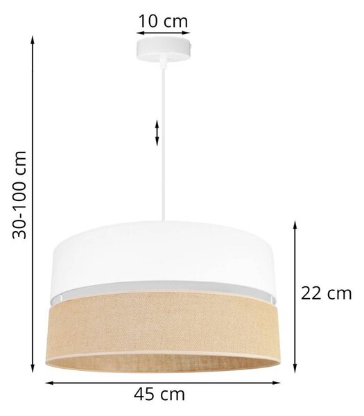Závěsné svítidlo Juta, 1x jutové/bílé textilní stínítko, (fi 45cm), w