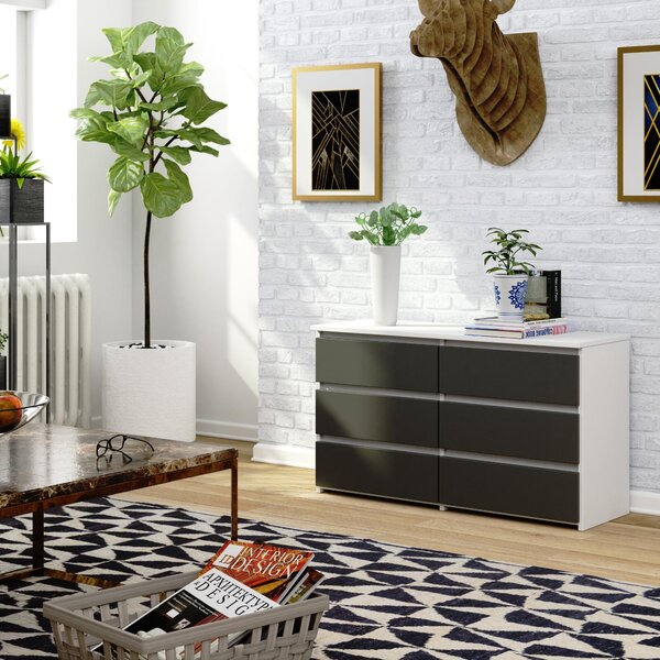 BDW, komoda, 6 zásuvek, 100x57, skříň, příborník, Wiess / šedá