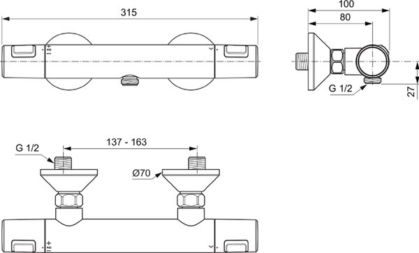 Ideal Standard Ceratherm sprchová baterie nastěnná s termostatem černá A7201XG