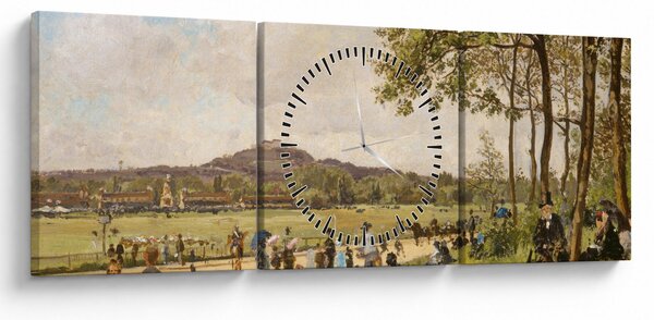 Obraz - French 19th Century, Race Course at Longchamps, reprodukce (s hodinami) (90x30 cm)