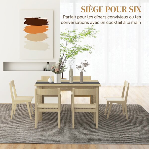 Jídelní stůl HOMCOM pro 6 osob, severský styl v přírodním dřevě a černé barvě, 140D x 90Š x 75V cm | Aosom