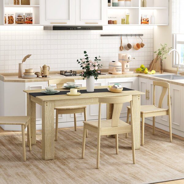 Jídelní stůl HOMCOM pro 6 osob, severský styl v přírodním dřevě a černé barvě, 140D x 90Š x 75V cm | Aosom