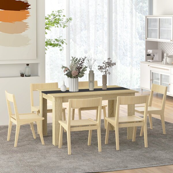 Jídelní stůl HOMCOM pro 6 osob, severský styl v přírodním dřevě a černé barvě, 140D x 90Š x 75V cm | Aosom