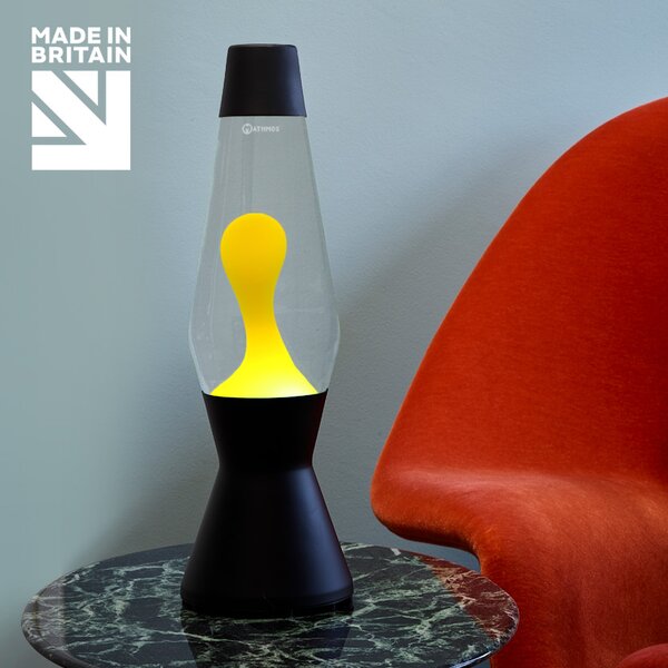 Mathmos Astro Black, originální lávová lampa, matně černá s čirou tekutinou a žlutou lávou, výška 43cm
