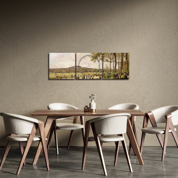 Obraz - French 19th Century, Race Course at Longchamps, reprodukce (s hodinami) (90x30 cm)