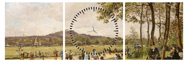 Obraz - French 19th Century, Race Course at Longchamps, reprodukce (s hodinami) (90x30 cm)