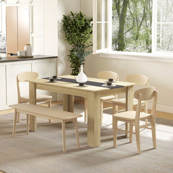 Jídelní stůl HOMCOM pro 6 osob, severský styl v přírodním dřevě a černé barvě, 140D x 90Š x 75V cm | Aosom