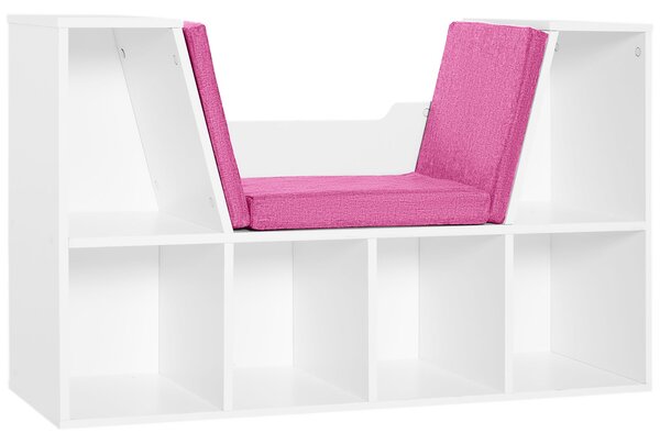 HOMCOM Moderní Design 2-v-1 Knihařská Lavice s 6 Úložnými Prostředky a 3 Polštářky 102L x 30W x 61H cm Bílá Růžová | Aosom