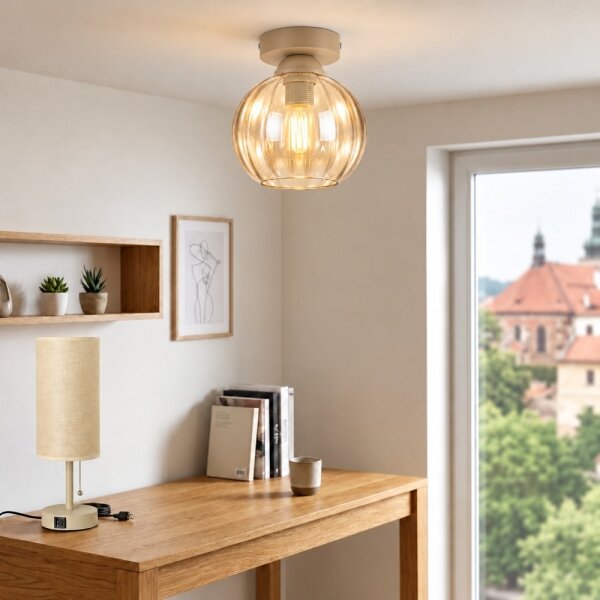 BRILAGI -LED Stropní svítidlo R GLASS 1xE27/60W/230V pr. 18cm béžová/kouř béžová