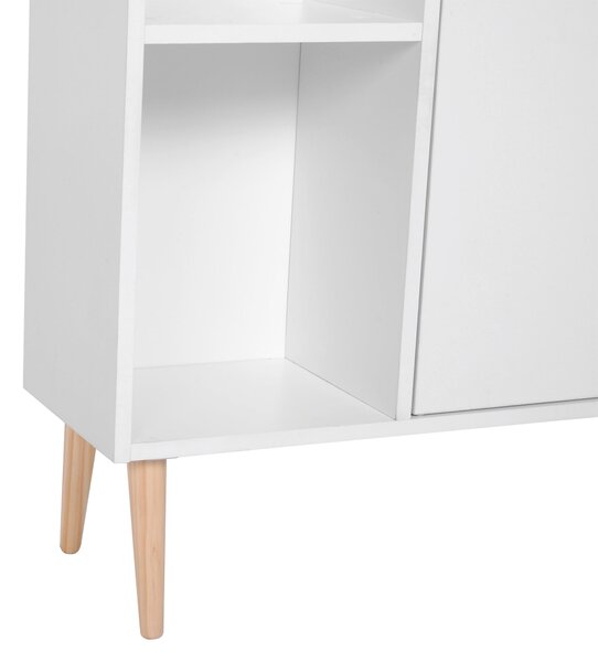 HOMCOM Skandinávská Knihovna s Úložným Prostorem, rozměry 80 Š x 23,5 H x 123 V cm, 5 nik, skříňka, 2 dveře, zúžené nohy z masivního borovicového dřev