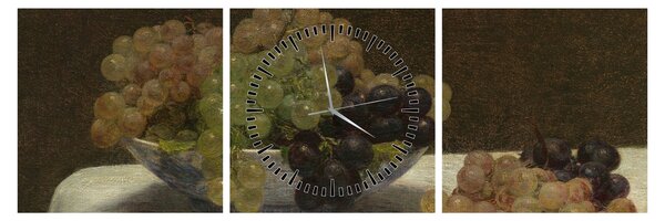 Obraz - Henri Fantin-Latour, Still Life with Grapes and a Carnation, reprodukce (s hodinami) (90x30 cm)