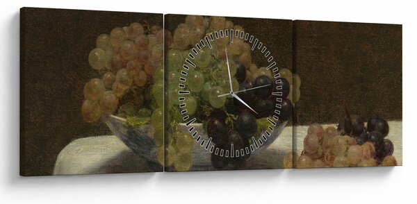 Obraz - Henri Fantin-Latour, Still Life with Grapes and a Carnation, reprodukce (s hodinami) (90x30 cm)