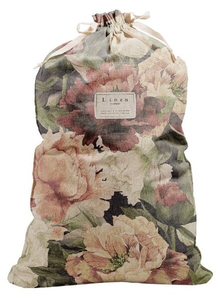 Látkový vak na prádlo s příměsí lnu Really Nice Things Bag Spring Flowers, výška 75 cm